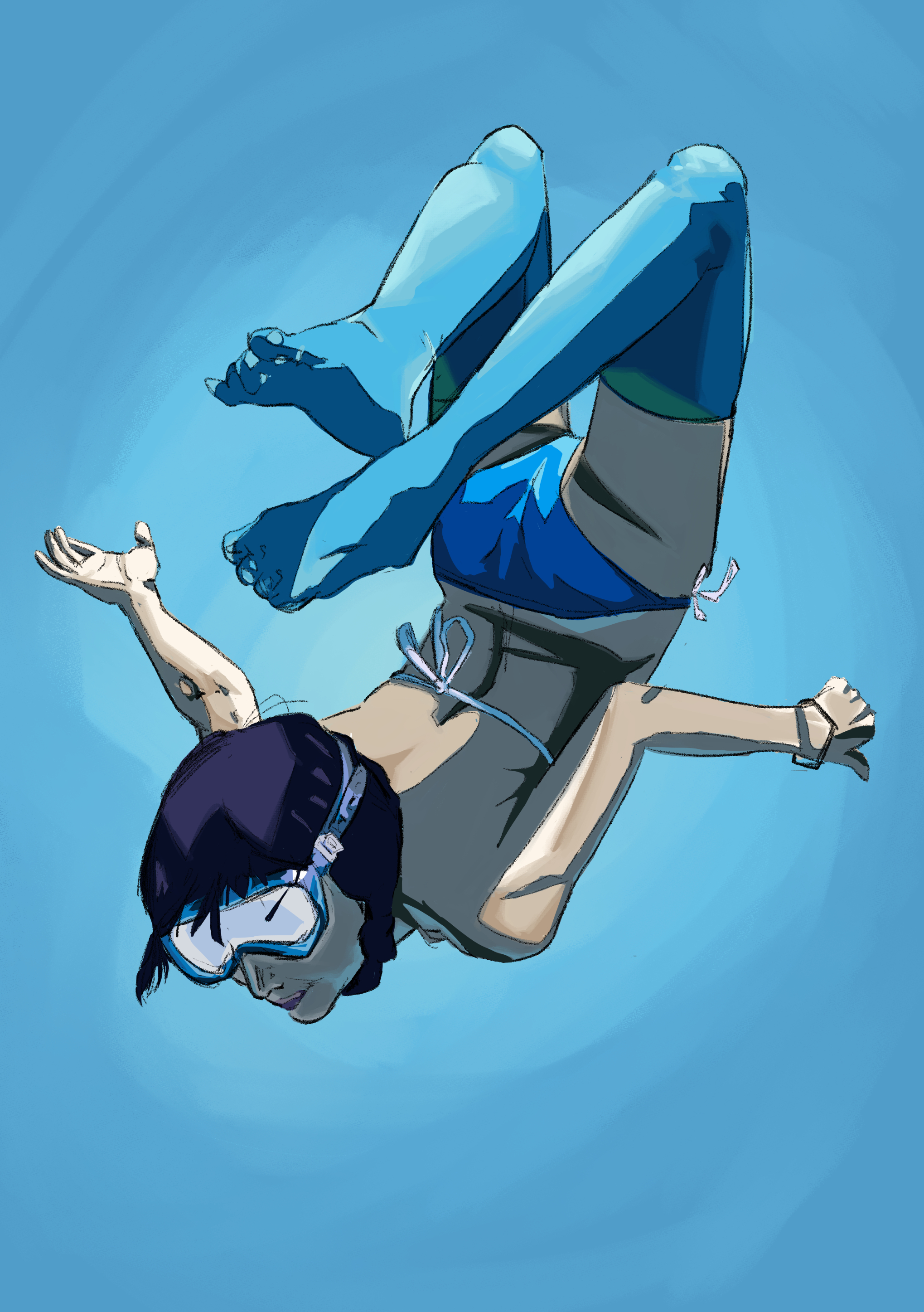 Digital painting of a girl diving