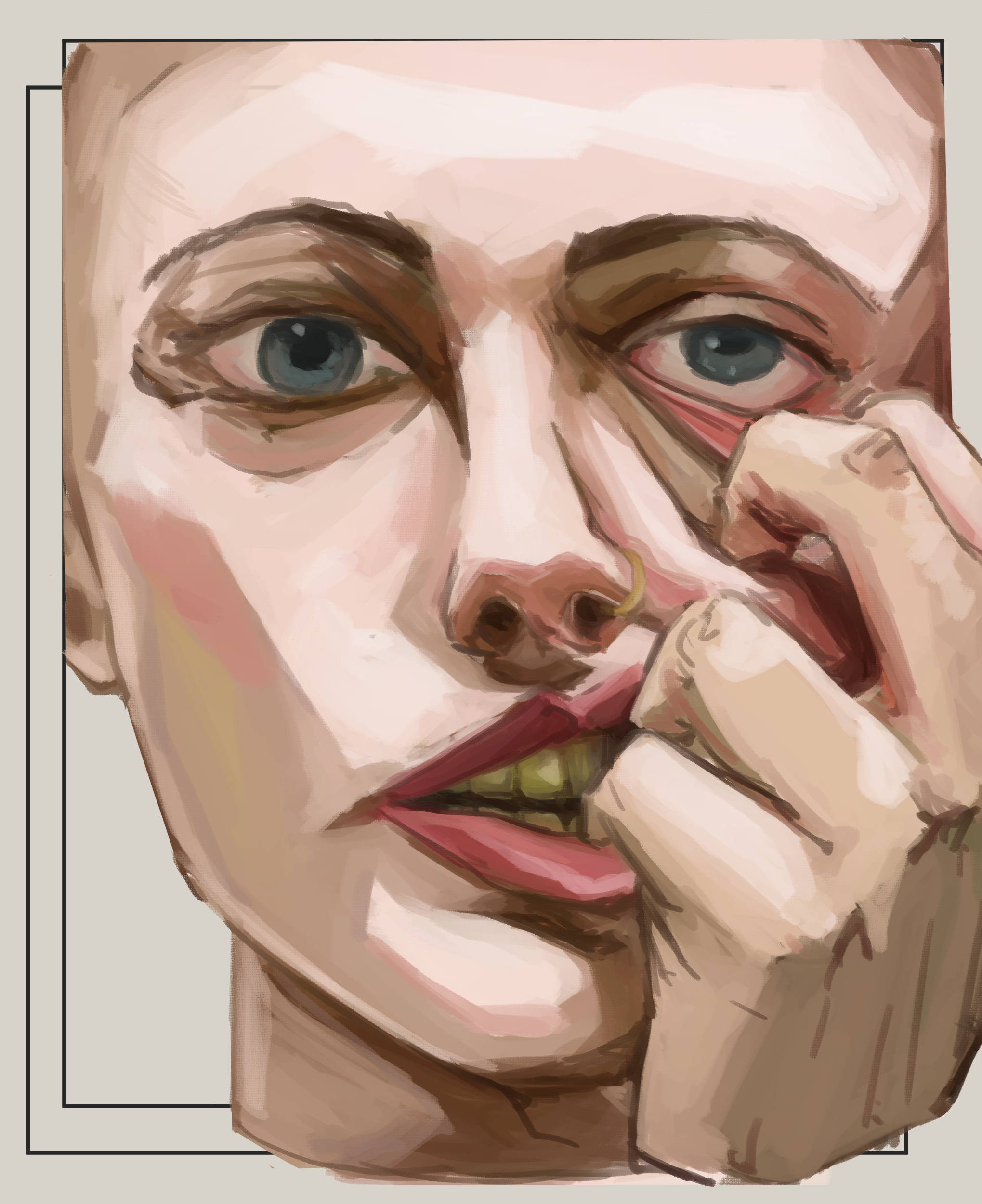 Digital painting of a girl pulling her face