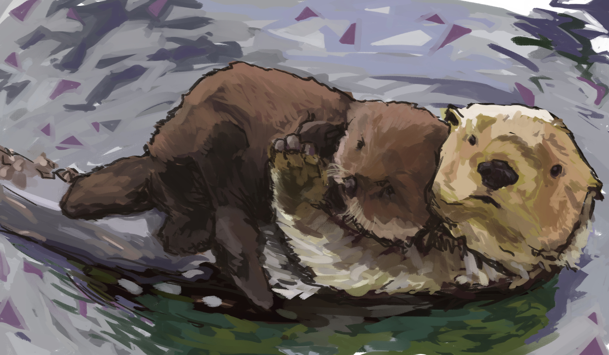 Digital painting of sea otters