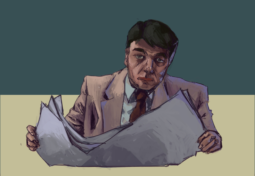 Digital painting of a man reading a newspaper